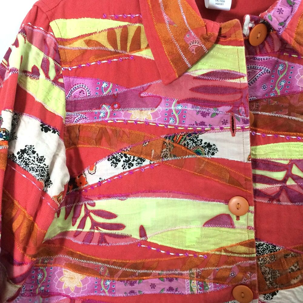 Coldwater Creek Patchwork Boho Jacket Red Pink Or… - image 5